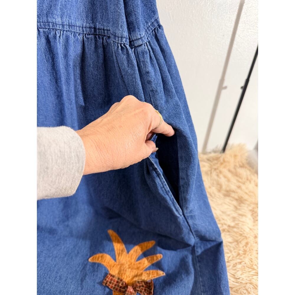 Vintage Sun Belt Denim Fall Applique Jumper Dress L - Picture 8 of 11